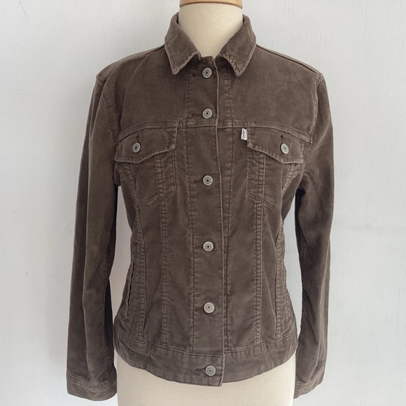 Levi's DarkTan, Light Brown Corduroy Trucker Style Jean Jacket women’s Large GUC - Picture 1 of 14